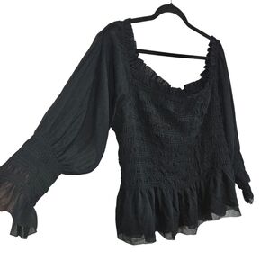 Torrid Shirred Top Women Plus Size 4 Whimsigoth Fairy Long Sleeve Black Square